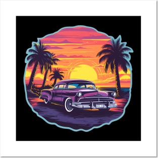 Classic Car at Sunset Posters and Art